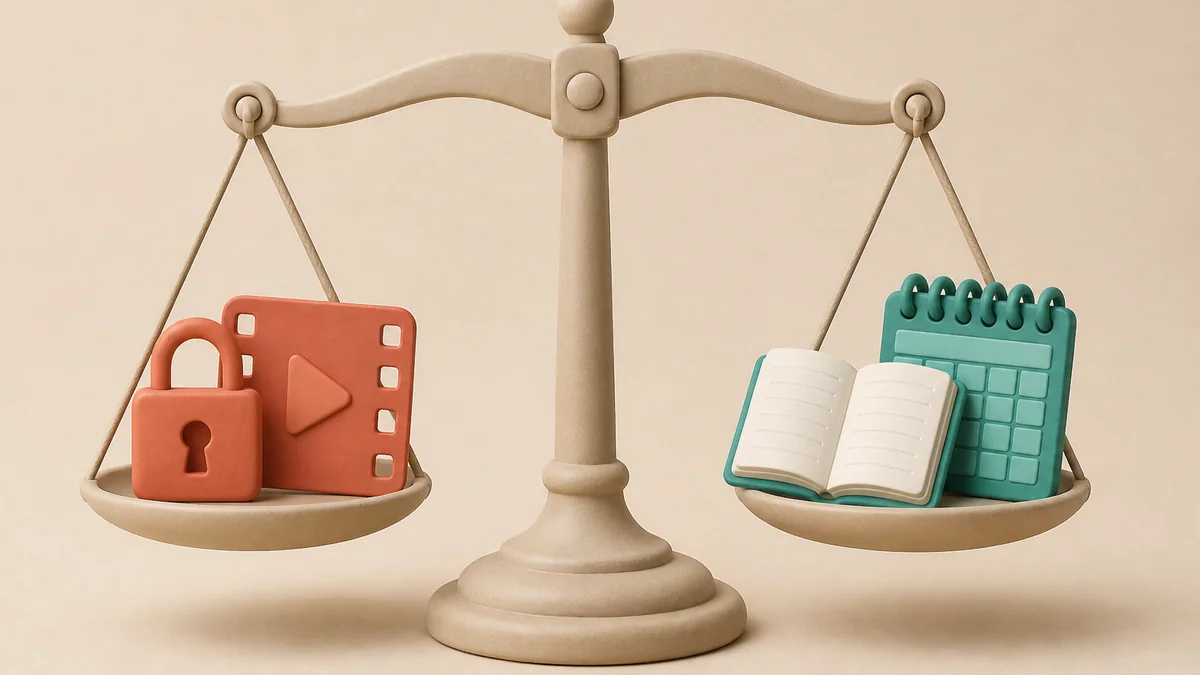 Balance-scale style graphic comparing free vs paid trading journal features